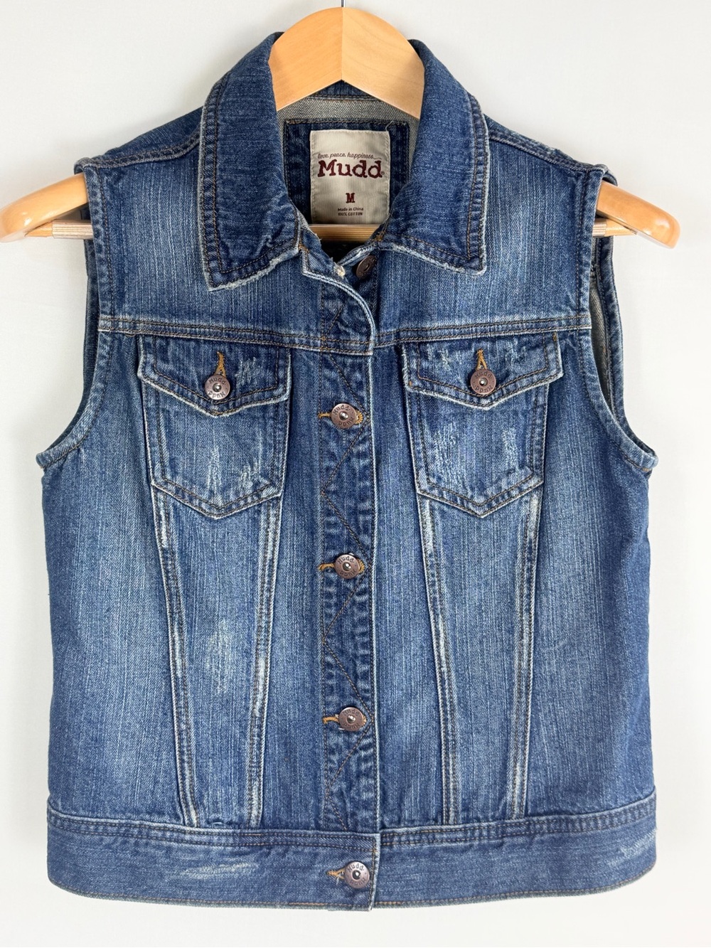 Mudd Denim Vest Medium Blue Wash Button Front Trucker Jean Jacket Y2K